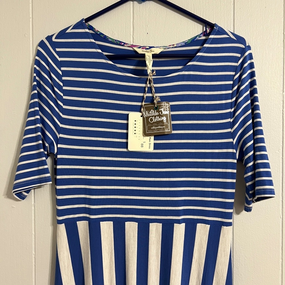 Matilda Jane The Road Ahead Maxi Dress Blue White Striped Womens Size XS - Picture 2 of 6